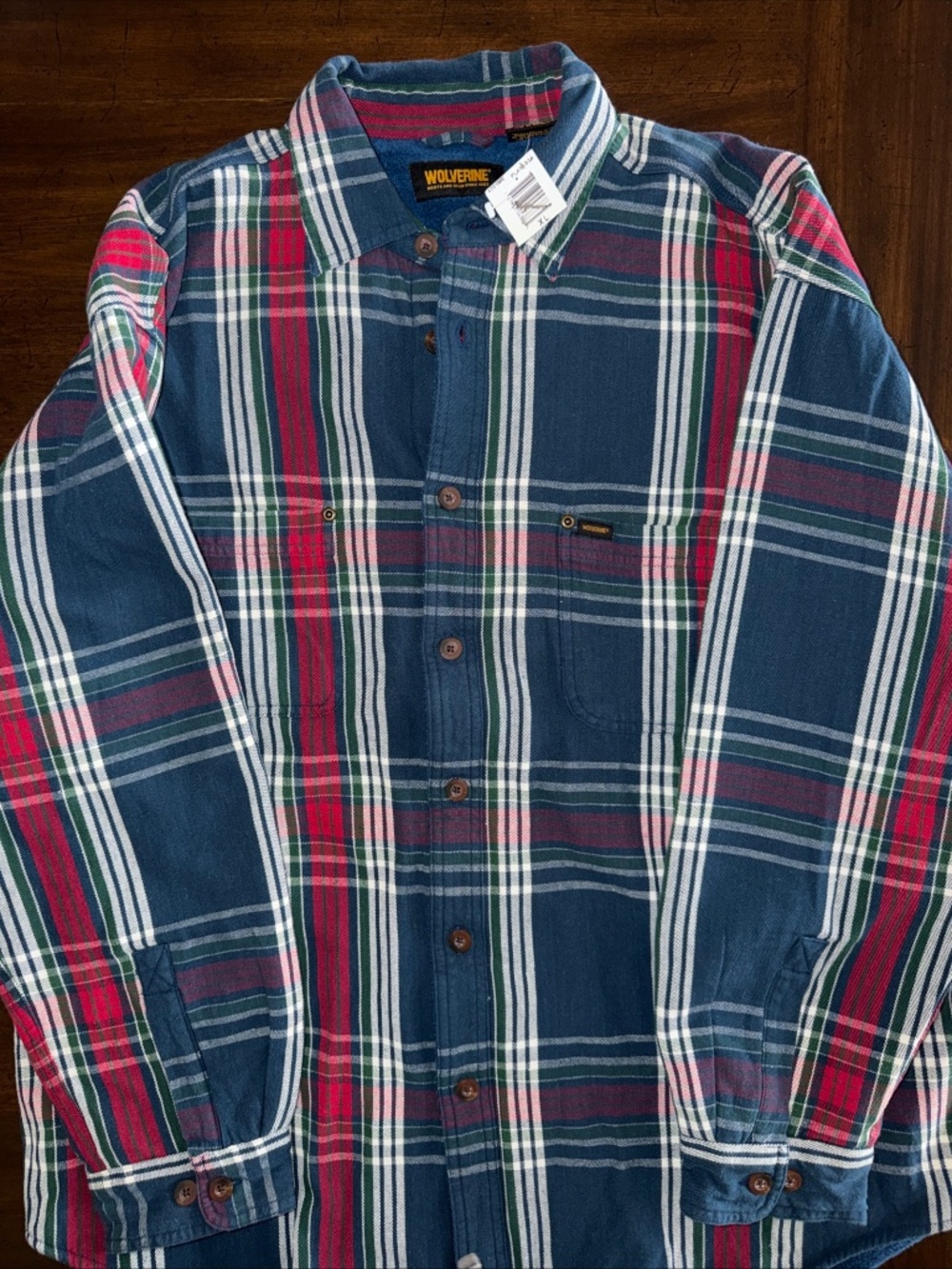 NWT Wolverine Plaid Fleece Lined Flannel Shirt Men's XL Long Sleeve Button